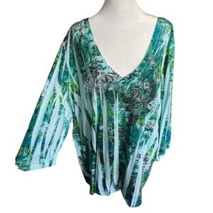Lane Bryant green patterned top with sparkle detail 26/28